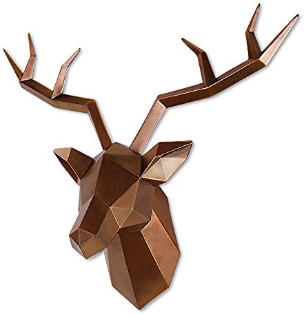 Keygift Hirschkopf-Wanddekoration, geometrisch, antikes Kupfer, Hirschgeweih, Wandskulptur, Taxidermie, Kunstharz, Wand-Tierkopf, 48,3 x 17,8 x 43,2 cm