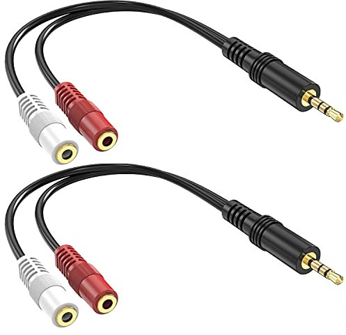 Cavo stereo da 3,5 mm a doppio mono, confezione da 2 pezzi da 6 1/8 TRS maschio a 2 TS Mono femmina adattatore connettore placcato oro cavo splitter audio Y per cuffie, altoparlante