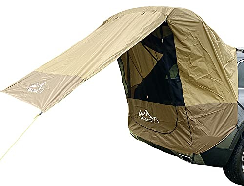 Sport Tent Heckzelt Auto SUV Camping Zelt Vorzelte Universal Wasserdicht Heckklappenzelt für Outdoor Kombis Baldachin Anhänger mit Moskitonetz 2 Sandsäcken Khaki