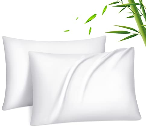 Fittia 2er-Set Lyocell Bambus Kissenbezug Bambusfaser Kopfkissenbezug Kissenhülle Seidig weichkühlend atmungsaktiv mit verdecktem Reißverschluss, Weiß, 40x80cm