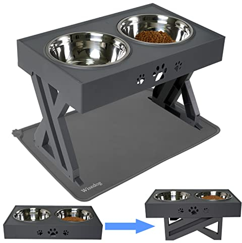 Wisedog erhöhter Hundenapf mit Silikonkissen für mittelgroße und große Hunde, verstellbar auf 3 Höhen, 2,8, 7,5 & 11,6 Stand (Grau, mit Silikonpolster)