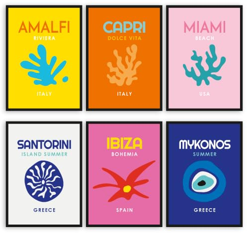 MONOKO® Premium Bilder Set | Poster Retro Reiseposter Kunstdruck | Wohnzimmer Wandbilder 9x A4 ohne Rahmen