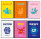 MONOKO® Premium Bilder Set | Poster Retro Reiseposter Kunstdruck | Wohnzimmer Wandbilder 9x A4 ohne Rahmen
