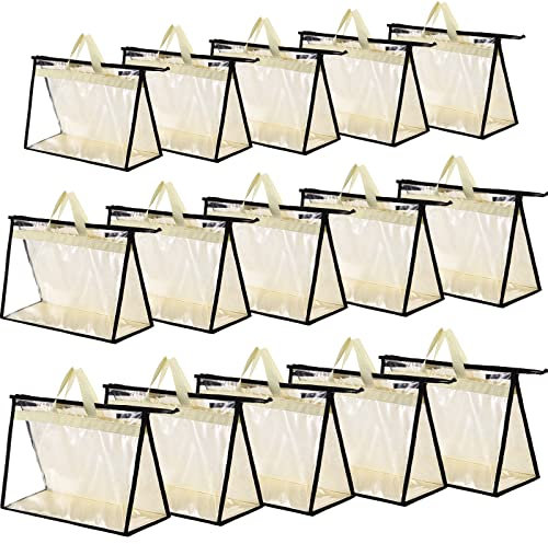 15 Packs Purse Storage Dust Bags for Handbags Clear Handbag Storage Purse Protector Bag Organizers for Handbags Purse Cover Hanging Closet Organizer with Zipper and Handles, 3 Sizes
