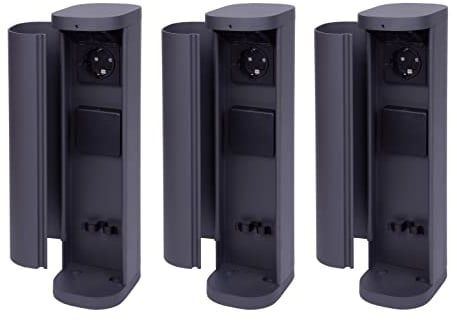 Novatool 3x Steckdosenturm 2-fach außen Anthrazit rund mit Blende IP44 Steckdose Aussen Gartensteckdose Outdoor Steckdosesäule Garten Steckdosenturm