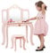 LIFEZEAL 2 in 1 Kinder Schminktisch, Kinderkosmetiktisch Set mit Abnehmbarer Spiegel & Hocker, Frisiertisch für Mädchen ab 3 Jahren, Prinzessin Frisierkommode Holz mit Schubladen