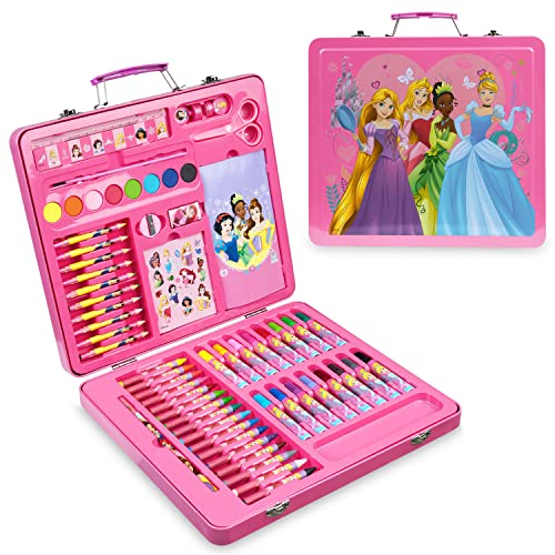 Disney Princesas Maletin Pinturas para Niñas Estuche Colores Niña Completo con Rotuladores Lápices de Colores y Pegatinas Maletin Actividades Niñas para Colorear