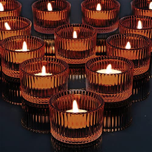 12er Set Teelichtgläser - Teelichthalter rund - Ideal für Teelichter, Kerzen und als Behälter, Windlicht für Geschenk, Aromatherapie, Hochzeit, Party, Deko, Wohnaccessoire(Latte-Braun)