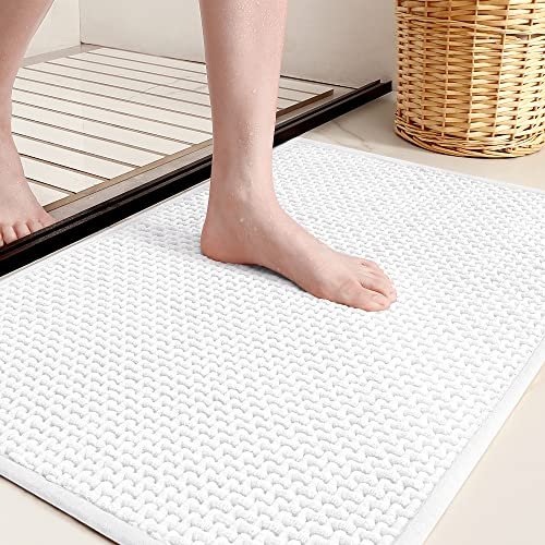 Color G Badteppich rutschfest Waschbar 60 x 90 cm, Weich Chenille Badezimmerteppich Super Saugfähig Badematte rutschfest Maschinenwaschbar Badvorleger für Dusche, Badezimmer, Badewanne - Weiß