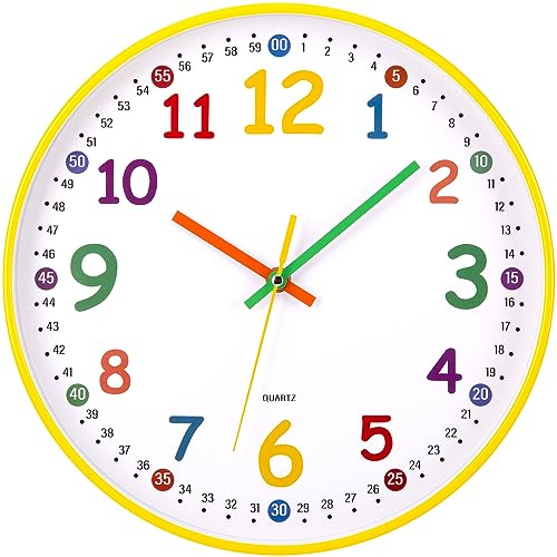 VINILITE Kinder Wanduhr ohne Tickgeräusche 30cm Bunt Zahlen Modern Quartz Lautlos Wanduhr Batteriebetrieben für Kinderzimmer, Küche, Wohnzimmer, Schlafzimmer, Büro
