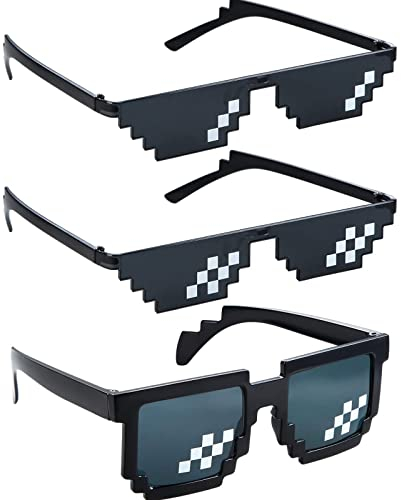 3 Stücke Brille Pixelbrille Sonnenbrille, Coole Sonnenbrille, Fun Sonnenbrille, Coole Brille, Party Mosaik Brille, Party Lustige Sonnenbrille, Foto Requisiten Unisex Brillen für Männer und Frauen