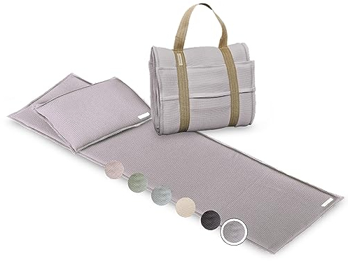 SAUNASOFA Set Long – Saunamatte zum Liegen mit Kissen – Sauna-Auflage für Infrarot & Klassische Sauna – Schadstofffrei, waschbar & handgefertigt in Europa – Sauna-Set in Taupe