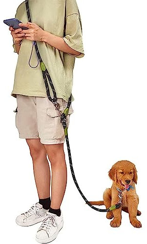 Hundeleine, freihändig, 2,3 m Seil, Crossbody-Hundeleine, reflektierend, für große, mittelgroße und kleine Hunde, zum Spazierengehen, Joggen und Laufen (schwarz, ein Hund)