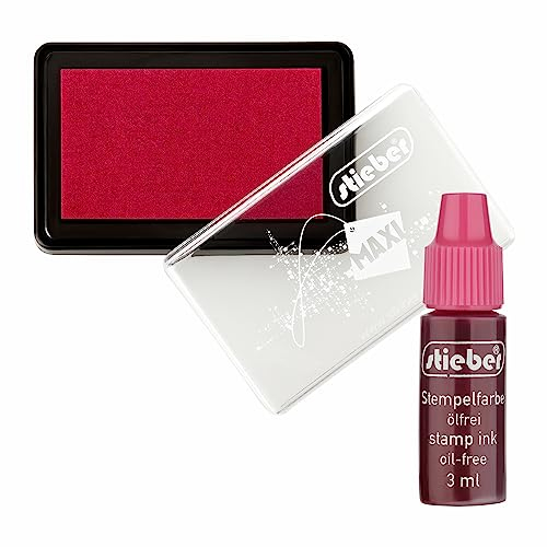 Stieber® Stempelkissen Maxi Tupfkissen Gehäuse ca. 92x61 mm, Fasermaß ca. 75x43 mm *Bitte Farbe/Ausführung wählen!* mit 3 ml Nachtränkfarbe (Filz Magenta +Farbe)