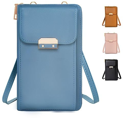 LOCCY Sac Téléphone Portable Femmes en Cuir PU Portefeuille Femme Sac À Bandoulière pour Téléphone Portable avec Fente pour Cartes petit sac de téléphone portable pour femmes (bleu)