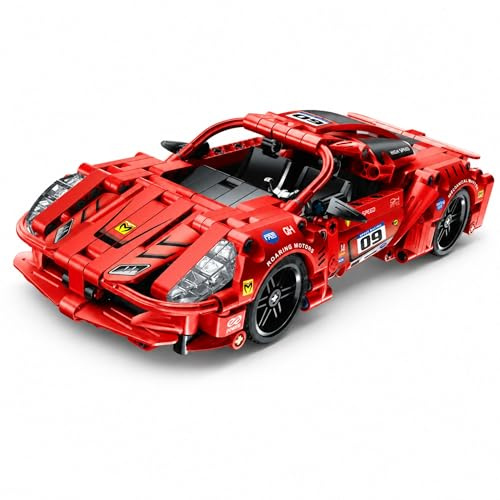 iM.Master - Rotes Super Car - Technic Auto Bausatz mit Pull Back Funktion - Klemmbausteine für Erwachsene und Kinder - 437 Teile - Maßstab 1:20 - STEM Lernspielzeug - Modell zum Bauen