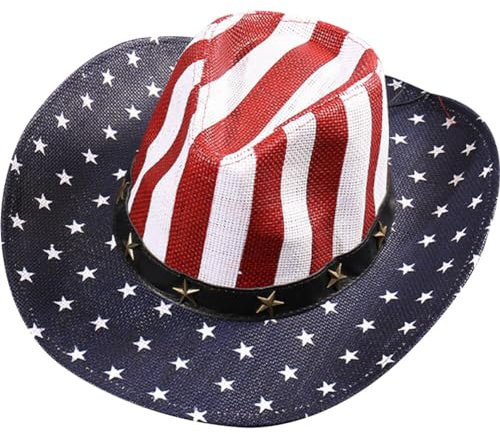Lpitoy Klassische Amerikanische Flagge Cowboyhut, Vintage Western Style Usa Flagge Cowboy Cowgirl Hat Party Parade Patriotische Hut Für Männer Frauen