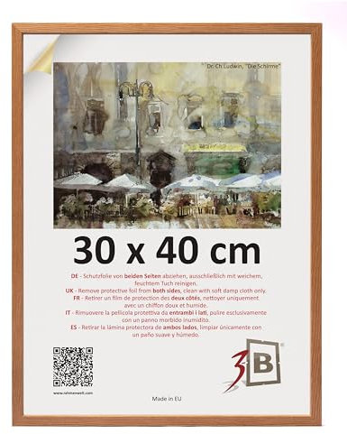 3-B Bilderrahmen LUND - Braun (Eiche) - 30x40 cm - Holzrahmen, Fotorahmen, Portraitrahmen mit Acrylglas