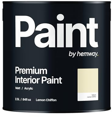Hemway - Premium Interior Paint - Lemon Chiffon Yellow 2.5 L | Indoor Matt Finish, Acrylic & Water-Based Emulsion | Quick Dry & High Coverage for the Kitchen, Bathroom & Bedroom