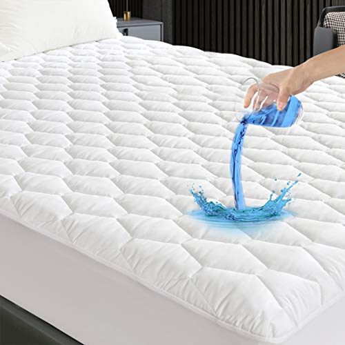 GRT Matratzen Topper Matratzenschoner 160x200cm, wasserdichte Matratzenauflage Atmungsaktiver Bettlaken Topper, Spannbettlaken mit Sechseckiger Steppung aus Geräuschlosem Material Topper Schoner Weiß