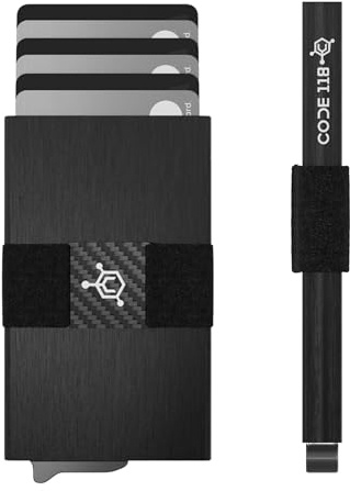 CODE 118 Cartera Inteligente automática, Bloqueo RFID, Aluminio de Grado aeroespacial 6061-T6, Fibra de Carbono 3K auténtica, Mecanismo de Disparo de fácil Acceso (Negro Cepillado),