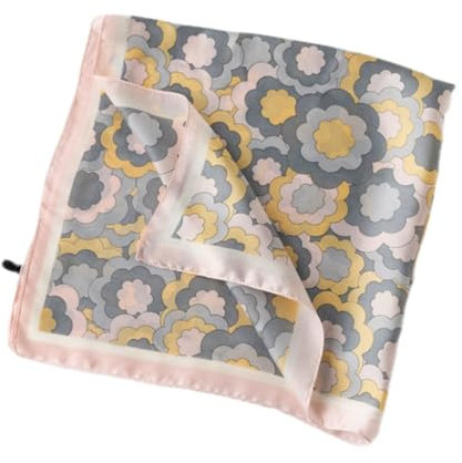 GIMIRO Donne 70x70cm Sciarpa Simulato di Seta Fiori Sciarpa Cravatta Banda di Cavallo, D02 rosa floreale, grigio, giallo, 70 cm x 70 cm