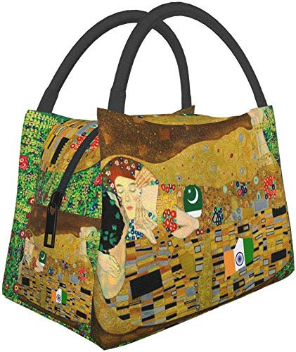 KWQDOZF Isolierte Lunchbox mit Motiv „Der Kuss von Gustav Klimt, Kühltasche, Organizer-Tasche für die Arbeit, Picknick im Freien, wiederverwendbare Lunchtasche