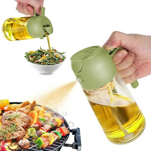 TrendPlain Pulverizador Aceite Spray 470ml - 2 en 1 Spray Aceite Cocina, Dispensadora para Freidora de Aire, Ensaladas, Vinagre y Accesorios Cocina - Verde