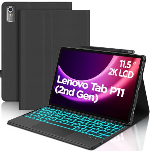 Teclado para Lenovo Tab P11 2nd Gen 11.5 con Touchpad, Teclado Trackpad Retroiluminados Español Ñ Bluetooth Inalámbrico Extraíble para Tablet Lenovo Tab P11 de 2.ª Generación 11.5 2023, Negro