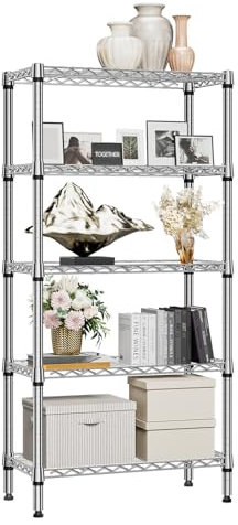 M MZG 1250 lbs 5 Tier Shelf Metal Storage Shelves Shelving Wire Rack Heavy Duty Closet Organizers for Garage Kitchen Bathroom Laundry Chrome 35 x 75 x 151.1 cm