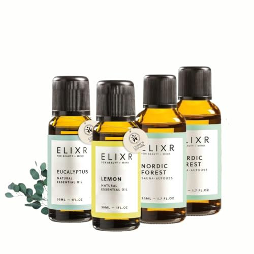 ELIXR Saunaaufguss Set | Nordic Forest und Lemon & Eukalyptus | 4 x 50ml | Saunaaufguss | Sauna Aufgussmittel für Sauna Aufgüsse | 100% naturreines ätherisches Saunaöl | Saunaduft
