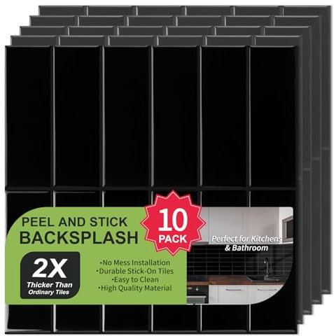 WoStick 10-Stück Upgrade Dickere 2,5mm Klebefliesen 3D Selbstklebend Fliesen Küche Küchenrückwand platte (30,5 x 30,5 cm)