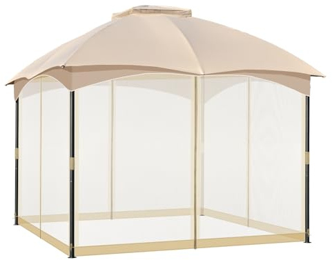 COWVIE Gazebo Replacement Netting Screen, 3 m x 3 m Universal Gazebo 4-Panel Mosquito Sidewalls with Double Zippers for Outdoor Patio (Only Netting)