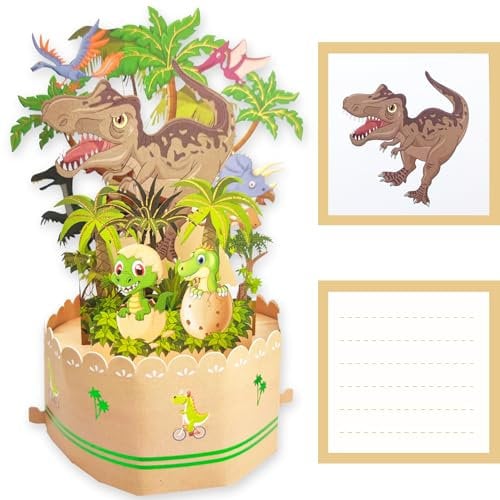 JanYoo 3D Pop Up Karte Geburtstagskarte Dinosaurier Grußkarten, Happy Birthday Geburtstag Karte Grußkarte Cards Mit Umschlägen und Karten für Junge Mädchen Familie und Freunden Geburtstagsgeschenk