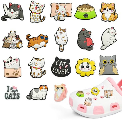 18 Pcs Schuh Charms Schuhanstecker für Crocs Anstecker, Cartoon Katze Schuh Charms für Crocs Jibbitz, Pvc Shoe Charm Katzendesign, DIY Dekoration für Kinder, Geschenkidee für Partys Wiedervereinigung