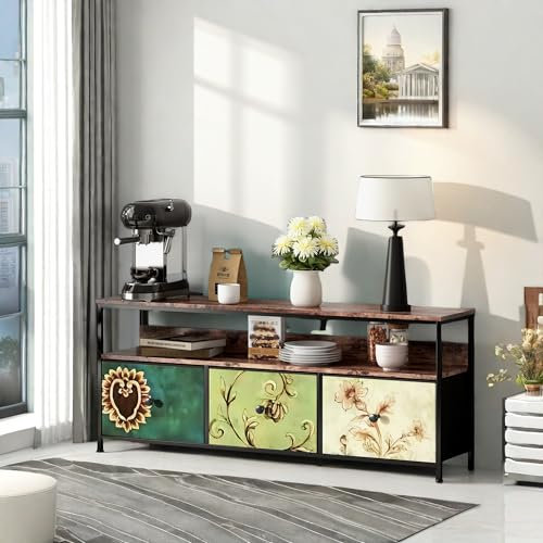 LKPOMI TV-Möbel mit LED-Lichtern, Holzoptik, TV-Möbel für Wohnzimmer, TV-Schrank mit Schublade, höhenverstellbare Fußstütze (bunt, 137 x 29,8 x 57 cm)