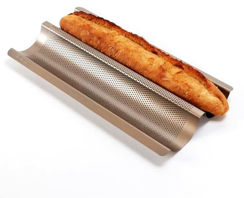Plaque de cuisson anti-adhésive en acier carbone perforée pour baguette française (2 Baguettes)