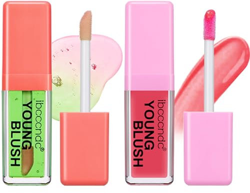 MKNZOME 2 Stück Farbwechselndes Flüssiges Rouge - von Klar bis Rosa Wangentönung, Liquid Blush for Makeup, Feuchtigkeitsspendendes Creme Rouge Öl, Lang Anhaltende Wasserfeste Formel