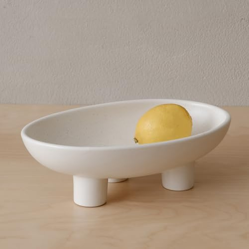 WENSHUO Ceramic Fruit Bowl for Counter, Three-Legged, 10-Inch, Nacre White