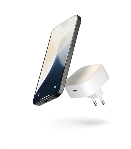 Zens Wireless Charging EU Power Adapter, Caricatore Wireless MagSafe e Qi da 15 W per iPhone 16/15/14/13/12 e AirPods, Porta USB-C da 18 W Inclusa, Bianca