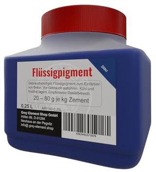 Grey Element Shop Flüssigpigment Farbe Blau 250ml – Hochkonzentrierte Pigmentdispersion für Beton, Harz, Gips, Wandfarbe & mehr – Universelle Farbpaste für Innen & Außen