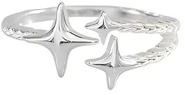 YIQPKUM Zarter Doppelstern Ring für Damen verstellbar Zinklegierung Astronomie Schmuck Geschenk (Versilbert)