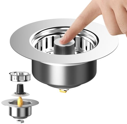 Tapón para fregadero de cocina 3 en 1, colador de desagüe, fregadero de cocina, orificio de 71 – 85 mm, tapón de desagüe de cocina, tapón antiatascos y prevención de olores, universal para fregadero