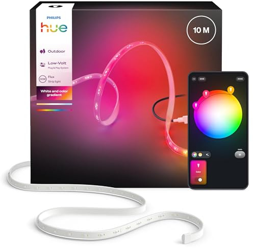 Philips Hue Flux Outdoor LED-Lightstrip, Außenbeleuchtung, 10m | Mehrfarbig, Flexibles Lichtband, 3000 lm, Chromasync™-Farbmischung, Wetterfest, Smart Home, App- und Sprachsteuerung