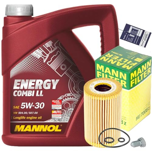 Mann Ölfilter+Mannol 5W30 Öl | HU7008Z+588.670.001+MN1801+5L Mannol Combi LL passend für 1.6 + 2.0 Tdi