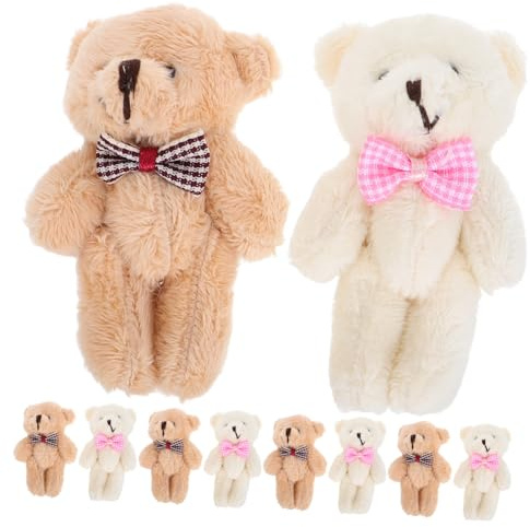 MOLUCKFU Jouets en Peluche Mini Ours 9Cm Chapeau et Collier Lot de 10 Poupées Suspendues Pendentifs pour Paquet Porte-Clés Doux Décoration de Chambre Collection Garçon et Filles