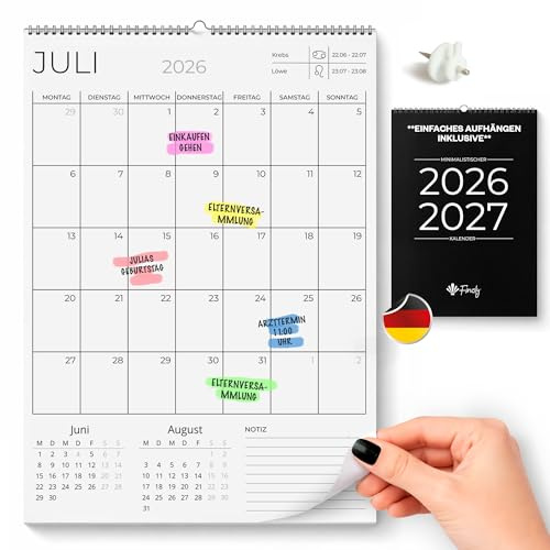 Finoly Familienkalender 2027 Juli 2026 Dezember 2027 (18 Mon) | Kalender 2026 Wandkalender | Jahreskalender 2026 für Haus, Büro & Schule