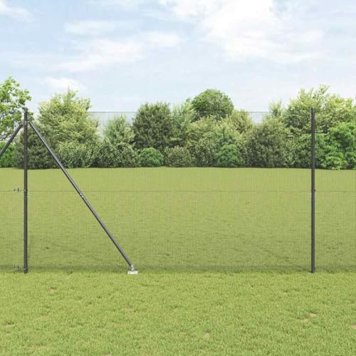 Staketenzaun,Zaun mit Pfosten Grau 1,5 x 50 m Stahl,Außenzaunelemente für Camping und Teich