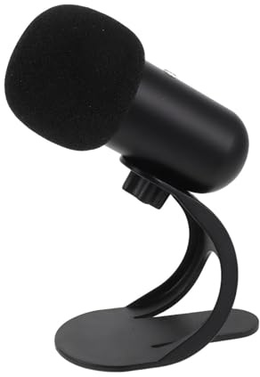 USB Kondensatormikrofon mit Schnellstummschaltung, Ständer, Soundkarte | Schwarzes Tischmodell aus Metall, Lineare Lautstärkeregelung, für Computer und USB Anschlüsse