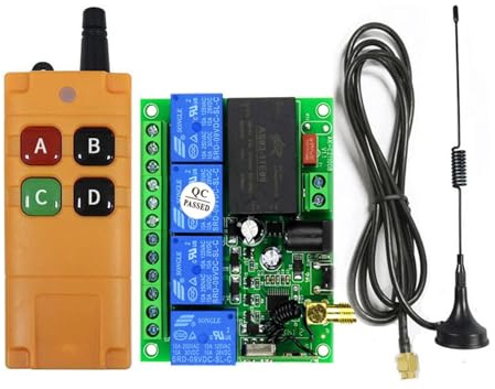 Interrupteur Télécommandé Sans Fil 4 Canaux 433 MHz, DC 12V/24V/36V, Relais 10A avec Télécommande Industrielle Longue Portée 200 m, pour Porte de Garage, Éclairage, Moteur et Contrôle Industrielanti